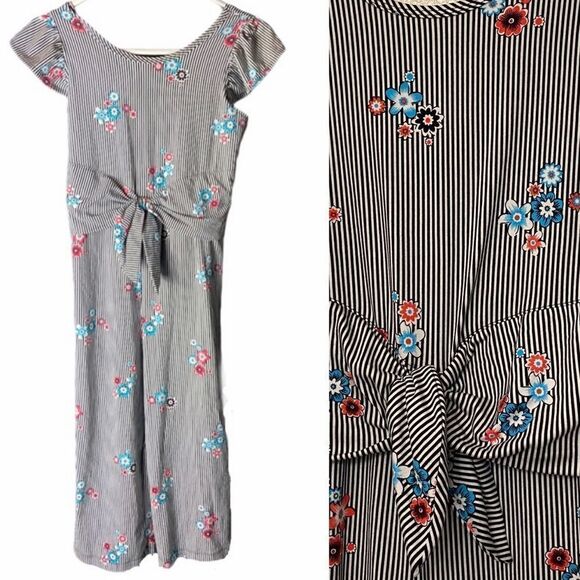 Wonder Nation Striped Jumpsuit floral Romper bodysuit stretchy jersey XL 14/16 - Picture 1 of 11